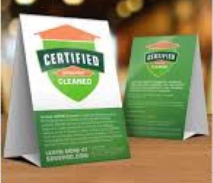 A picture of Certified: SERVPRO Cleaned table tents